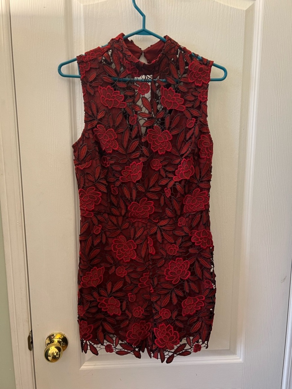 Guess Red Floral Lace Mini Dress